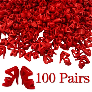 Официални 100 чифта червени босоножек, висококачествени модни обувки, обувки на равна подметка, обувките, за да си официална вечеря на висок ток за Барби кукли, аксесоари