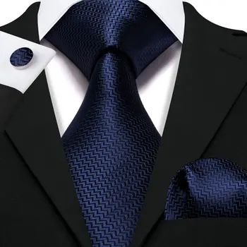 Официално Тъмно Синя Вратовръзка За Мъжете, Класическа Коприна Вълна, Обикновена Квадратна копчета за Ръкавели в Джобовете си, Комплекти Бизнес Вратовръзка за рождения Ден на Бари.Wang