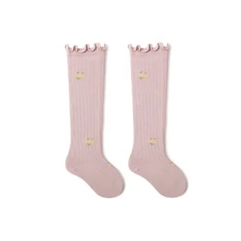 Памучни сладки Чорапи за деца, Пролетни чорапи до коляното за малки момичета с дълги меки чорапи с волани за новородени деца от 0 до 3 години