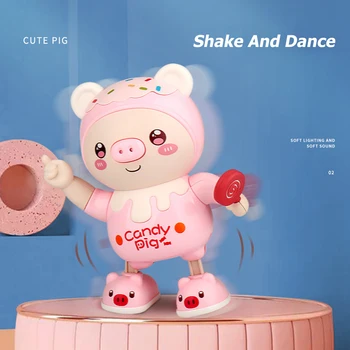 Пластмасов Танцуващ робот-домашен любимец, захранван с батерии, Cuter Прасе, бебешки музикални играчки, 2 песни, на забавни играчки за началото на обучението с лека музика