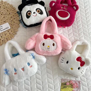 Плюшен чанта Sanrio Cinnamoroll Kuromi Melody, мека чанта през рамо, подаръци за рожден ден за момичета, раница Kawaii, преносима чанта, играчки