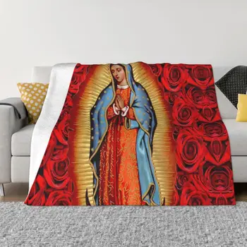 Покривалото от ультрамягкого руно Virgen De Guadalupe, Топло Фланелевое Католическата Одеяло на Дева Мария за спалня, домашно Дивана, Одеало
