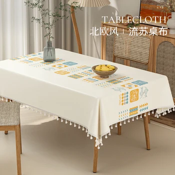 Покривката от памук и лен в китайски стил, моющаяся, водоустойчив и маслостойкая правоъгълна покривка за чай вечеря