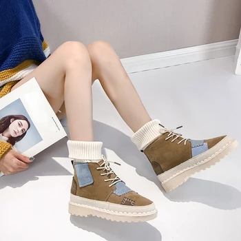 - Популярните Дамски Модни Есенни и зимни обувки с телесен цвят; Новост 2023 г.; Ежедневни дамски обувки, Къси дамски Обувки в Британския Стил; Botas De Mujer