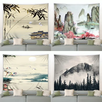 Потребителски Китайски Пейзаж живопис Туш Гоблен, Окачена На стената, Стая за Зори, на Фона Спални, Декоративно Одеяло