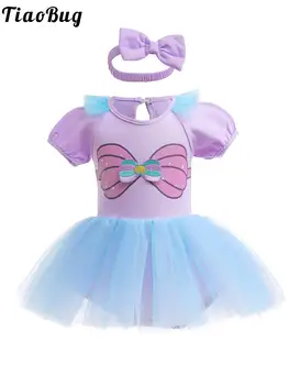 Принцеса рокля за новородени момичета, костюм за cosplay на Хелоуин, ден на раждане, костюм за изяви, Рокли-плъзгачи, с къси ръкави и превръзка на главата