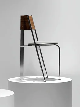 Прост стол от неръждаема стомана, домашен ретро дизайн, за първи слой от телешка кожа, метален стол в китайски стил, офис стол за ресторант, маса за хранене, стол
