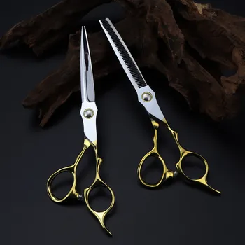 професионални ножици за подстригване на коса JP 440c от стомана 6,5 инча със златен подшипником, филировочные фризьорски ножици за подстригване