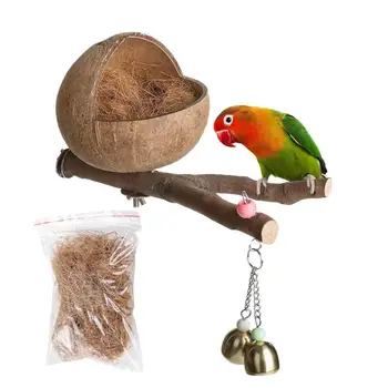 Птичи кокос Натурална кора от кокосов орех Убежище за птици Къщичка за Папагали С Нарязания на ситно кокосов орех, За Чинките на Вълнисто Папагал