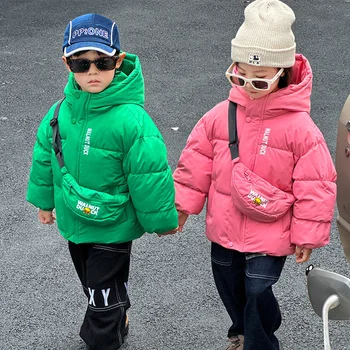Пуховое палта за момичета, яке, памучен ветровка, връхни дрехи 2023 зелен Цвят, топъл, Плюс здраво кадифе, зимни ски облекло, училищни детски дрехи