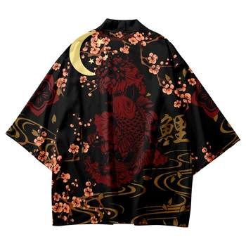 Риза-кимоно с принтом японски Шаран, Модни лятна Плажна Юката Haori, Мъжки Женски Традиционен Жилетка, Азиатски облекло