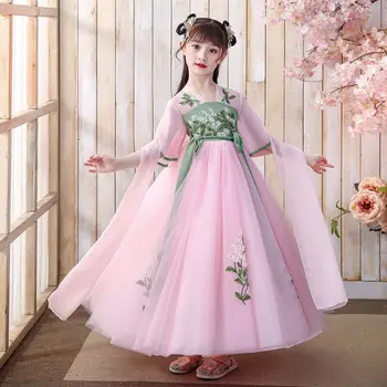 Рокля за китайските традиционни народни танци, Розово танцов костюм Фея Hanfu, Рокли на принцеси за малки момичета, Детски празнична облекло за cosplay