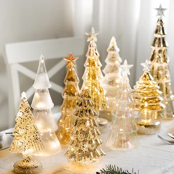 Светещи стъклени декорации за Коледната елха, Домашно светлинен украса на работния плот, led лека нощ, Коледни украси, Празник, подарък за деца