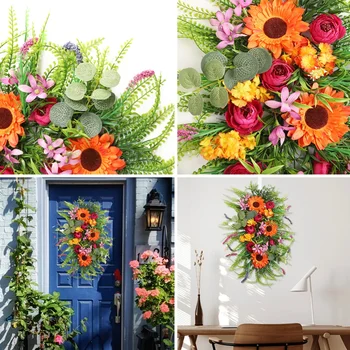 Селски входна врата, изкуствен венец, Градина, фалшиви цветя, Празнична украса под формата на семе, роза, Натурални украса за дома