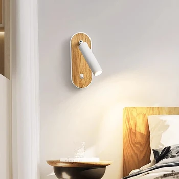 Скандинавски led монтиран на стената лампа Woodgrain, монтиран на стената лампа за спални, дневен тракт, Коридор удобства, Железни изделия С превключвател, стенни лампи За вътрешно осветление