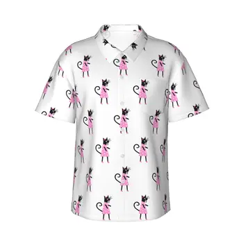 Сладко Розово Котка, Мъжки Ежедневни Хавайски Ризи с къс ръкав, Плажни ризи с копчета, Ризи с тропически цветен Модел