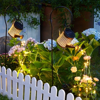 Слънчеви градински фенери за тревата, уличен декоративен чайник, художествена лампа, метална Стоманена Водоустойчива IP65 с инсталирана светлинна поливате