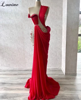 Специални червени дизайнерски вечерни рокли, луксозни рокли за гостите в стил русалка, без ръкави за жени, рокли за абитуриентски, бални рокли