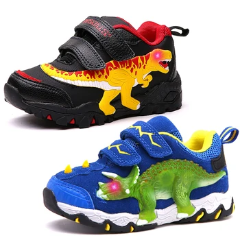 Спортен детски обувки MODX Dinoskulls, маратонки за момчета с led подсветка, Мини Детски тенис маратонки с подсветка, Детски обувки с динозаври