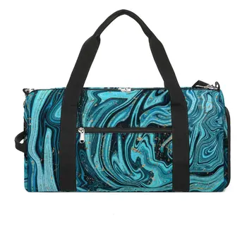 Спортни чанти със сини Златни Swirls, модерен абстрактен багаж, спортна чанта с обувки, луксозни чанти, двойка, чанта за фитнес почивен ден с принтом