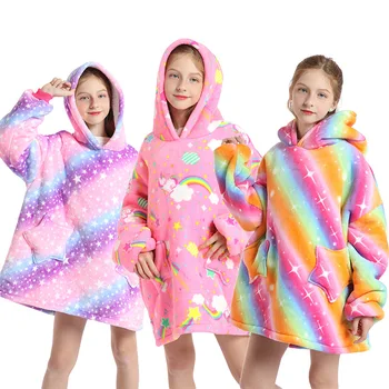 ТЕЛЕВИЗИЯ-одеяло с ръкави, Зимно Фланелевое Флисовое одеяло, Hoody с качулка, детски Модни блузи с Розови Единорогом за момичета, много топло