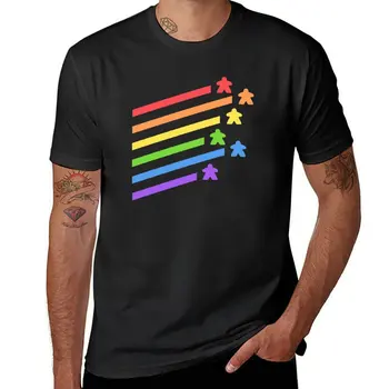 Тениска за любителите на настолни игри Rainbow Meeples, реколта тениска, тениски с котки, тениски за спортните фенове, мъжка тениска с изображение