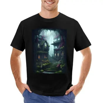 Тениска с мистериозен черен Дом, мъжки дрехи, естетична дрехи, мъжки t-shirt