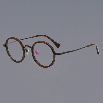 Титановая рамки за очила с кръгла вълниста прическа, Нова мода реколта рамки за очила, оптични очила за четене с дърворезба при късогледство за жени