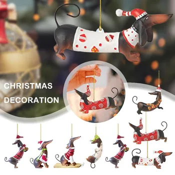 Украса за Коледната елха с кучета-таксами, висящи висулки, 2D занаяти за Коледно парти, у дома, 2024
