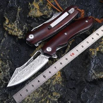 Улични ножове от дамасской стомана, многофункционален нож за оцеляване в полеви условия с висока твърдост, сгъваем нож за самозащита в дивата природа, на риболовния нож
