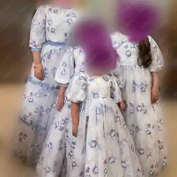 Уникални рокли с бродерии за момичета в цветенце на Сватба, Дантелени Рокли за момичета, Разкошни рокли с въздушно топка и ръкав-крушка За Първо Причастие