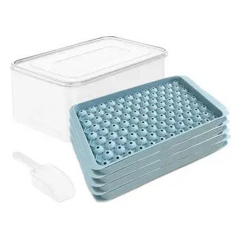 Форма за кубчета лед 4-те Нива, Тава за замразяване на Кръгли Ледени топки с капак 104 Кухини Мини-тава за кубчета лед С кутия за съхранение на лед и лъжичка за лед