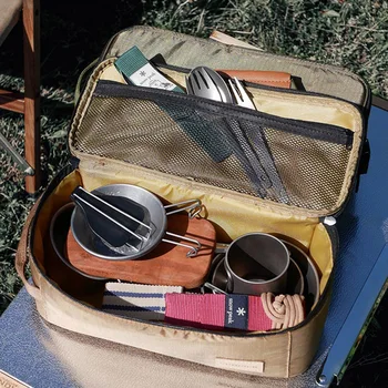 Чанта за Къмпинг, чанта за прибори за хранене, чанта за съдове с Голям капацитет, преносим чанта за съхранение на газова бутилка, кутия, чанта за съдове за пикник на открито