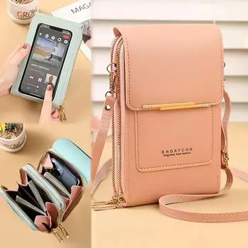 Чанта за мобилен телефон с чувствителен на допир екран, женствена чанта за телефон, корейското издание, чанта за телефон, мултифункционален портфейл с цип, долно оттичане стил