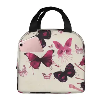 Чанта за обяд с акварельной пеперуда, изолиран обяд-бокс, многофункционални чанти-тоут за обяд, Множество термосумка-хладилник