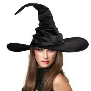 Шапка вещица с широката периферия на Хелоуин, стилна шапка на вещица за Хелоуин за селското стопанство, Cosplay, черна шапка с широка периферия