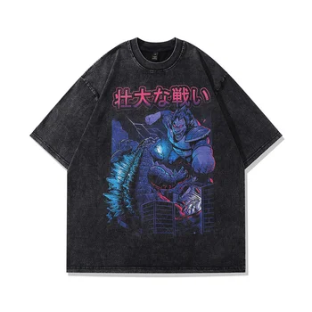 Японска градинска тениска За мъже и жени, с принтом чудовища от аниме, негабаритная выстиранная реколта памучен тениска Harajuku тениска