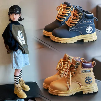 2023 г., Нови модерни детски обувки за момчета, обувки Martin в британския стил на мека подметка, в есенно-зимната Ежедневни облекла за момичета, нескользящие обувки