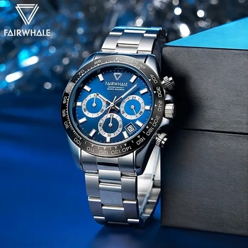 2023, Луксозен марка Mark Fairwhal, Модерен Мъжки Кварцови часовници с автоматично датата, Бизнес часовници е от неръждаема Стомана Водоустойчив часовник с хронограф