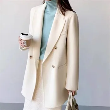 2023 Нова вълна палто, Дамски двубортная двустранен яке, Крайградски костюм на средна дължина в европейския и американския стил, палто с яка
