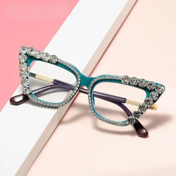2023 Нови Дамски слънчеви очила Cateye с диаманти, Дамски слънчеви очила Cat Eye с кристали, Дамски Луксозни маркови очила, Реколта прозрачни очила