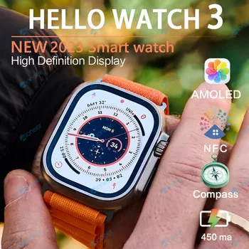 2023 Новите Смарт часовници Здравей Watch 3 AMOLED Мъжки 2,04-Цолови Титанов NFC-Компаси Smartwatch с 4 GB ROM за Android и IOS