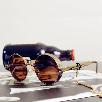 2023, Слънчеви очила в ретро стил Steampunk, Мъжки И Женски, Луксозен Марката, годината на Реколтата Кръгли Слънчеви Очила, Метални Очила, Модни Очила За шофиране UV400