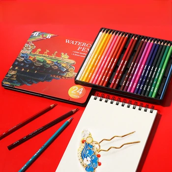 24-цветен Водоразтворим Цветен Молив Художествена Четка Лидице Кутия Опаковка Аниме за Оцветяване Ръчно рисувани направи си САМ Комплект Моливи за Рисуване на Графити