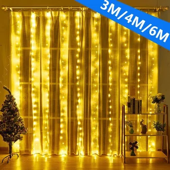 3/4/6M LED Страхотна Завеса-Венец USB String Светлини Room Home Window Декор с Дистанционно Управление 2024 Коледна Празнична Сватбена Украса