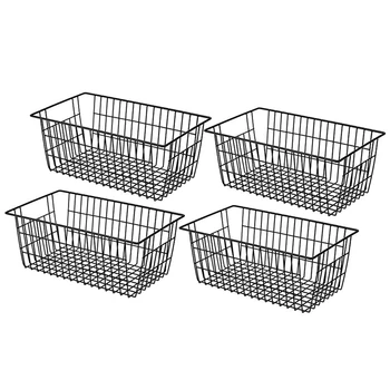 4 Опаковки телени кошници за съхранение, селското стопанство метална метална кошница, Органайзер за съхранение във фризера, кутии с дръжки (черен)