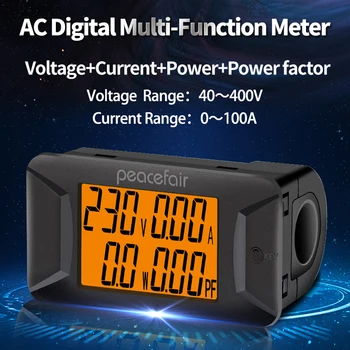 AC40-400V 100A 22 кВт Цифрова Напрежение, Ток, Мощност, Измерване на Енергия, Електрически Уред, фактор на мощността, Волтметър, Амперметър, LCD Дисплей