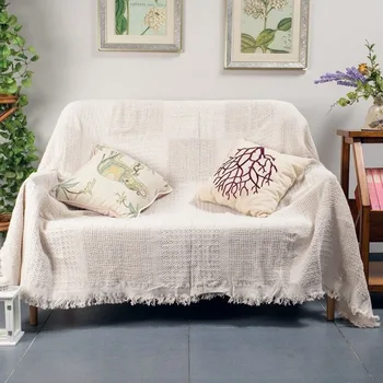 Aggcua Бяло сетчатое однотонное памучни покривки двустранно жаккардовое одеало за диван диванное кърпа Покривки мат декор XT118