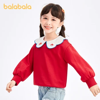 Balabala/ Пуловер за момичета с малки деца 2023, Пуловер с дълги ръкави, Червена на горно облекло, Моден Сладък пуловер