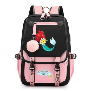 Disney The Little Mermaid Женски Мъжки Раница, чанта Mochila, Раници За момчета и Момичета, на Тийнейджърите Раница за лаптоп USB-зареждане